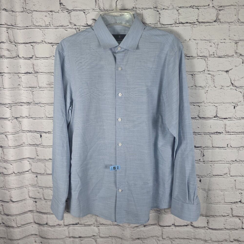 Hart Schaffner Marx Dress Shirt Mens Medium Blue Solid Long Sleeve 100% Cotton